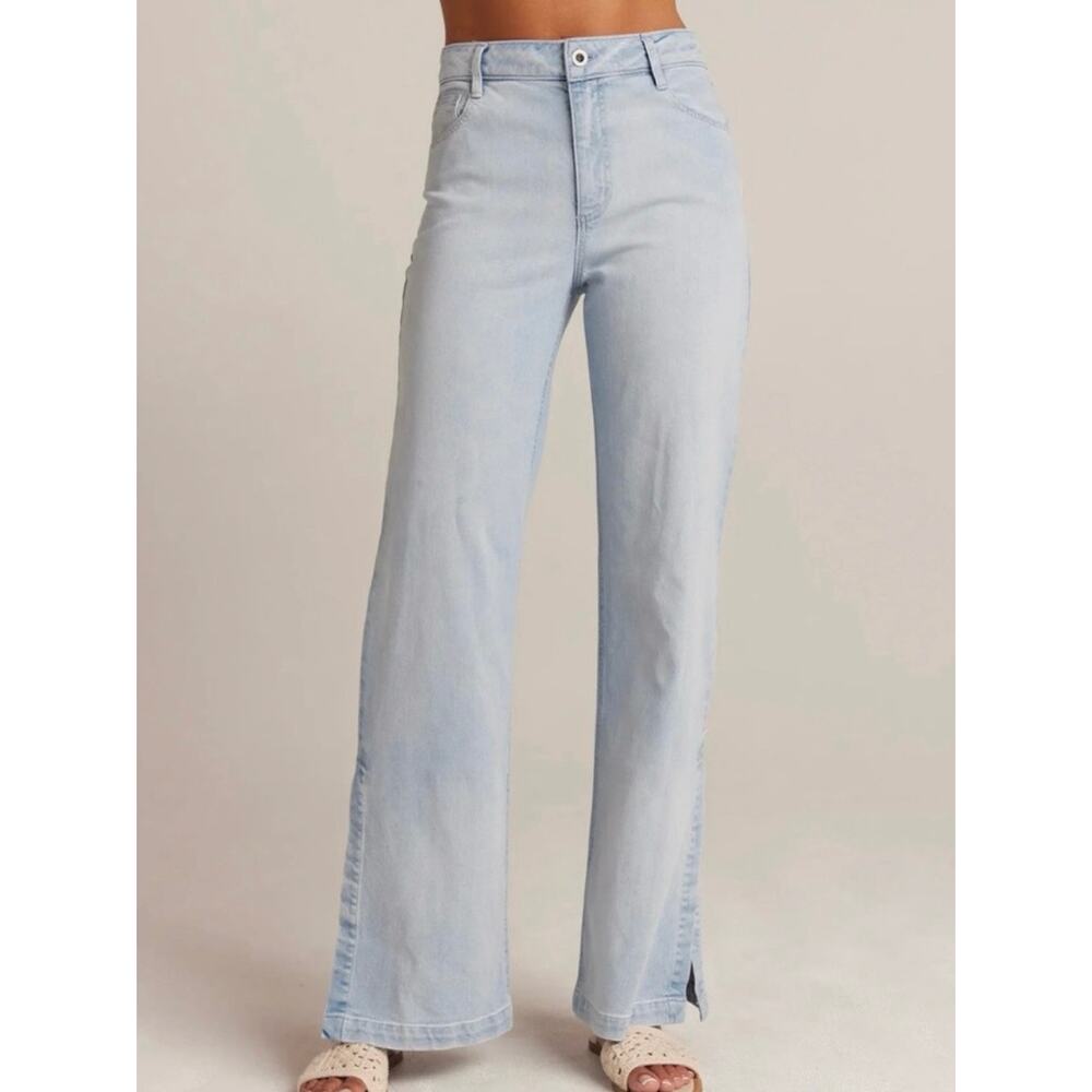 Bella Dahl Side Slit Jeans Ocean Mist 27 Wide Leg Boho Coastal Chic